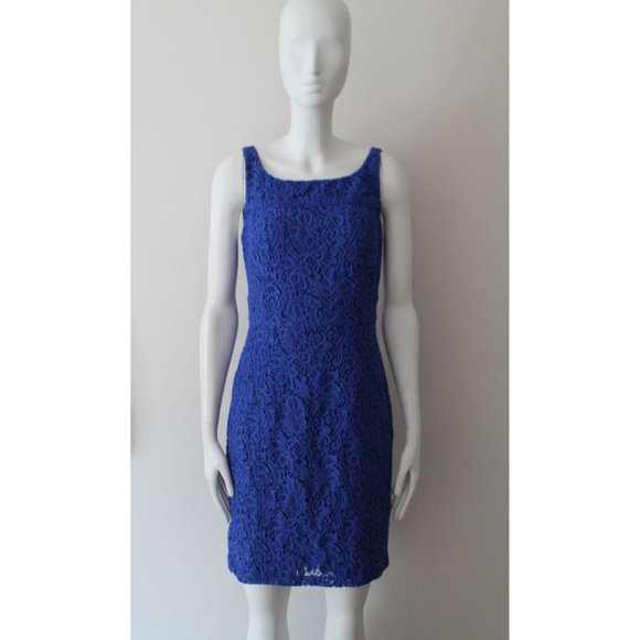 Judith & Charles Lace Sheath Dress Square Neckline Size 6 Royal Blue - Picture 1 of 12